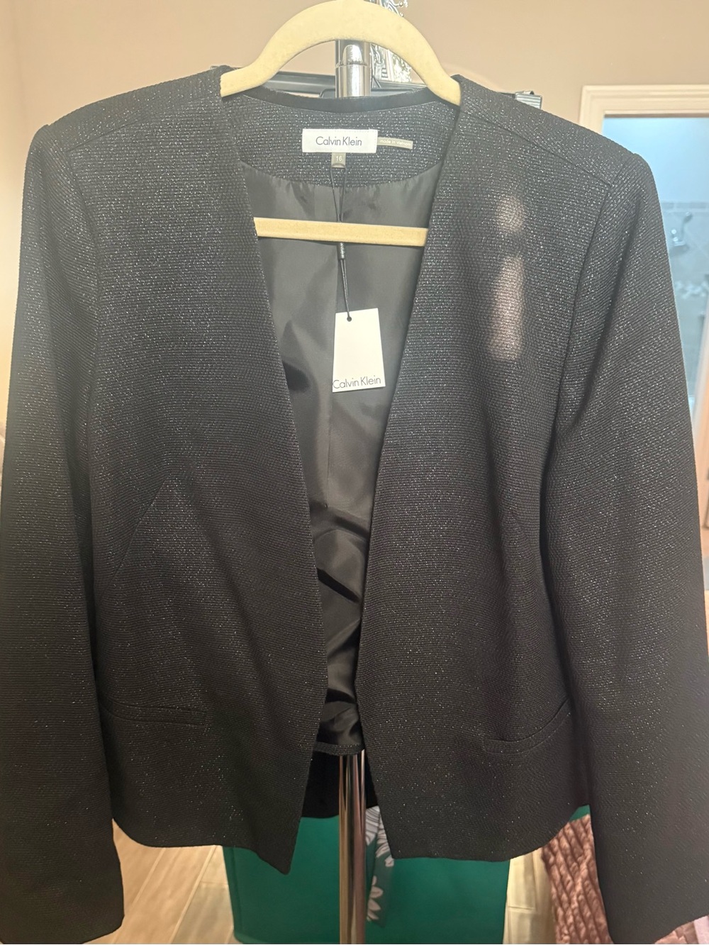 Calvin Klein Black Open-Front Textured Blazer- NWT